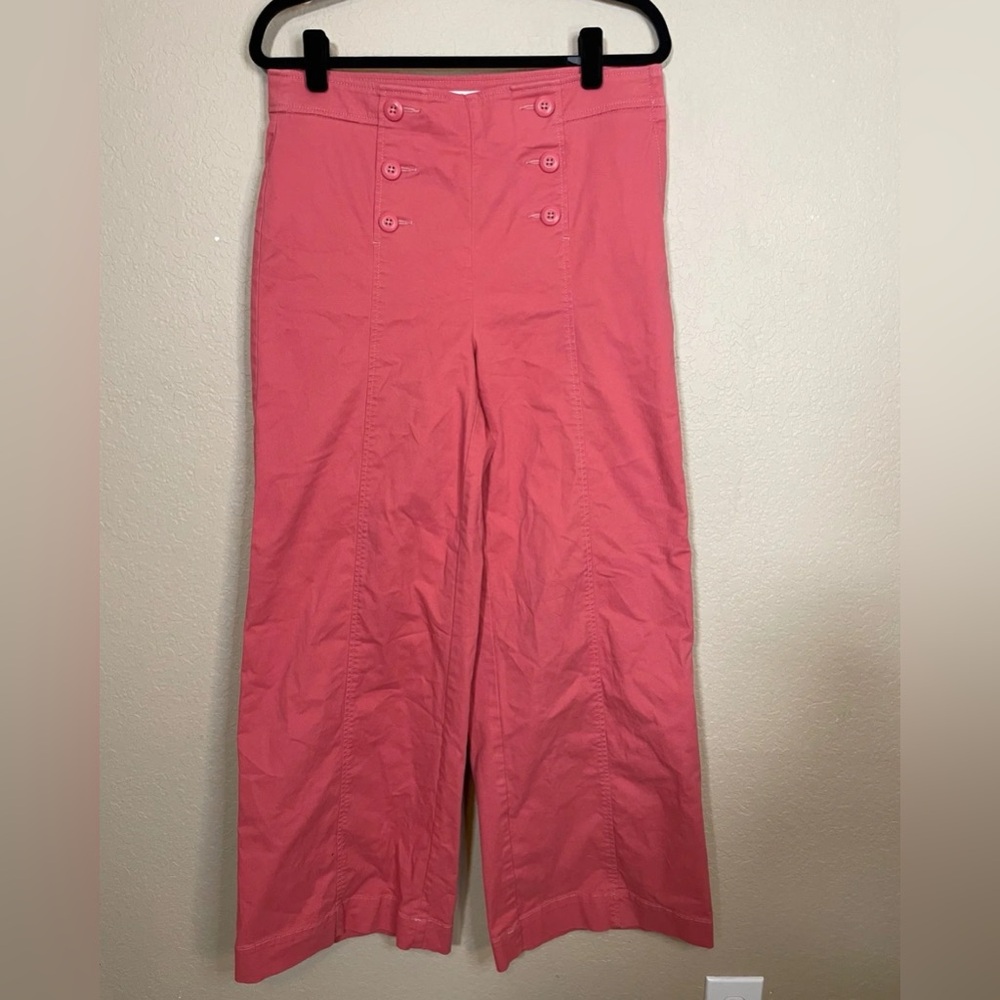 EUC Loft Wide Leg Sailor Pants in Twill “Nantucket Red” Size 6 side zip